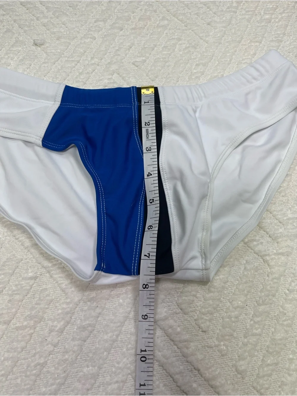 UXH Men's Colorblock Swim Briefs in White and Blue
